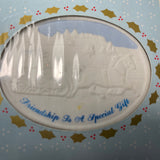 Russ Christmas Reminiscence Friendship  Is A Special Gift Vintage Porcelain Ornament