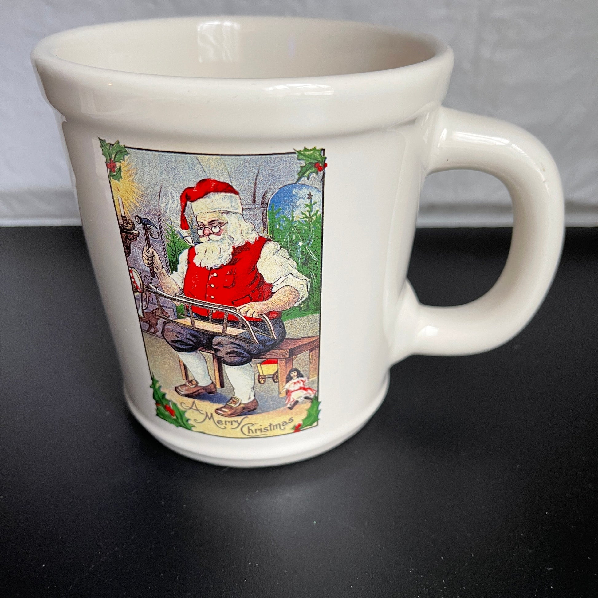 Magenta A Merry Christmas Santa Building a Sled Happy Holidays Nice Ceramic Mug