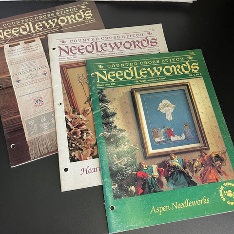 Needlewords Set of 3 Vintage 1988 Counted Cross Stitch Design Magazines Vol 6 No 2, Vol 6 No 4 & Vol 8 No 1