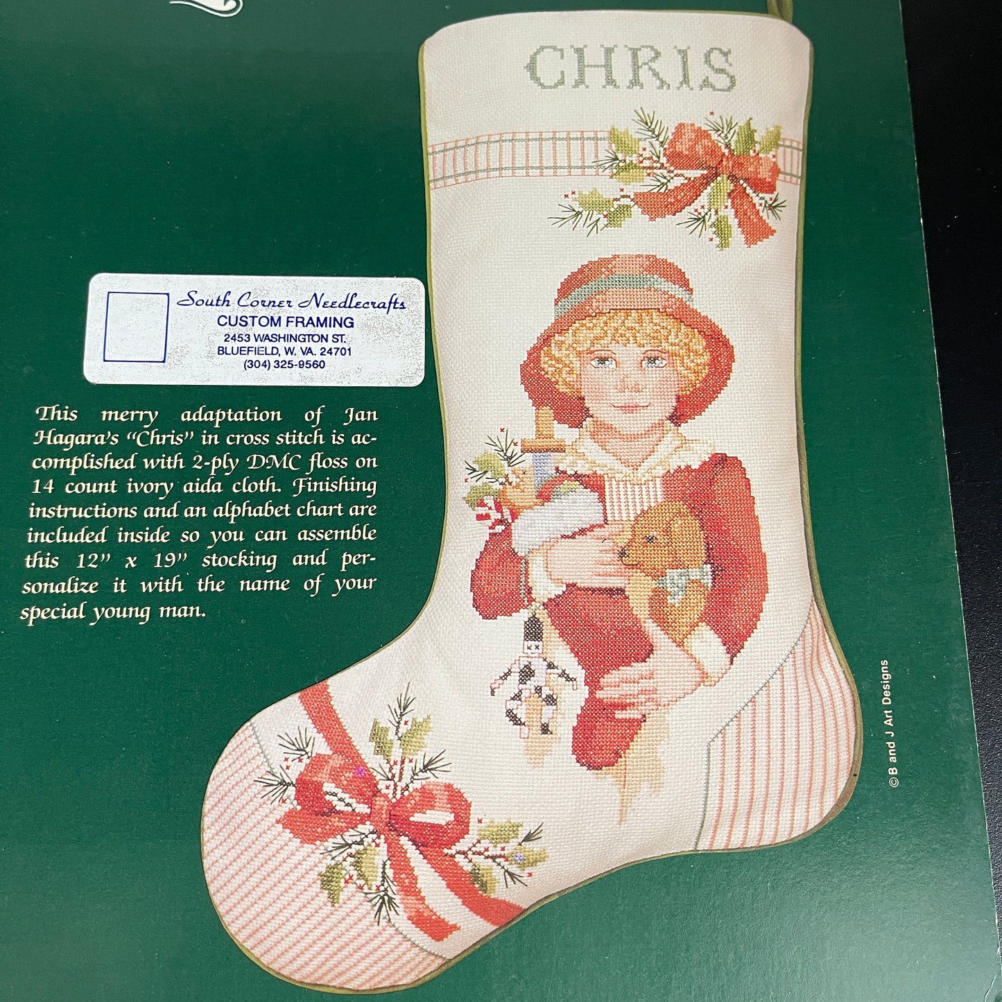 Jan Hagara's Choice Of "Chris" Stocking or "Jimmy" Johnson Creative Arts Vintage Counted Cross Stitch Charts