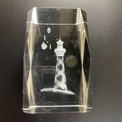 Laser Etched 3D Lighthouse and Sailboat Scene 3 Inch Tall Crystal Clear Glass Block Nautical Keepsake