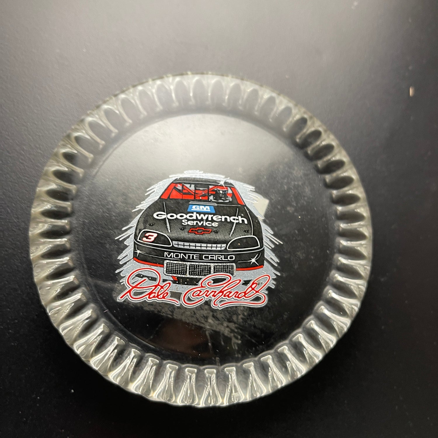 Racing Memorabilia  by Hunter Mfg Group Lexington KY Round Glass Paper Weight Vintage Motor Sports Collectible