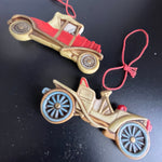 Schmid Antique Automobiles Set Of 2 Porcelain Vintage Transportation Collectible Ornaments
