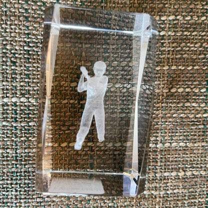 Laser Etched 3D Baseball Player Swinging A Bat Paper Weight Vintage Sports Collectible