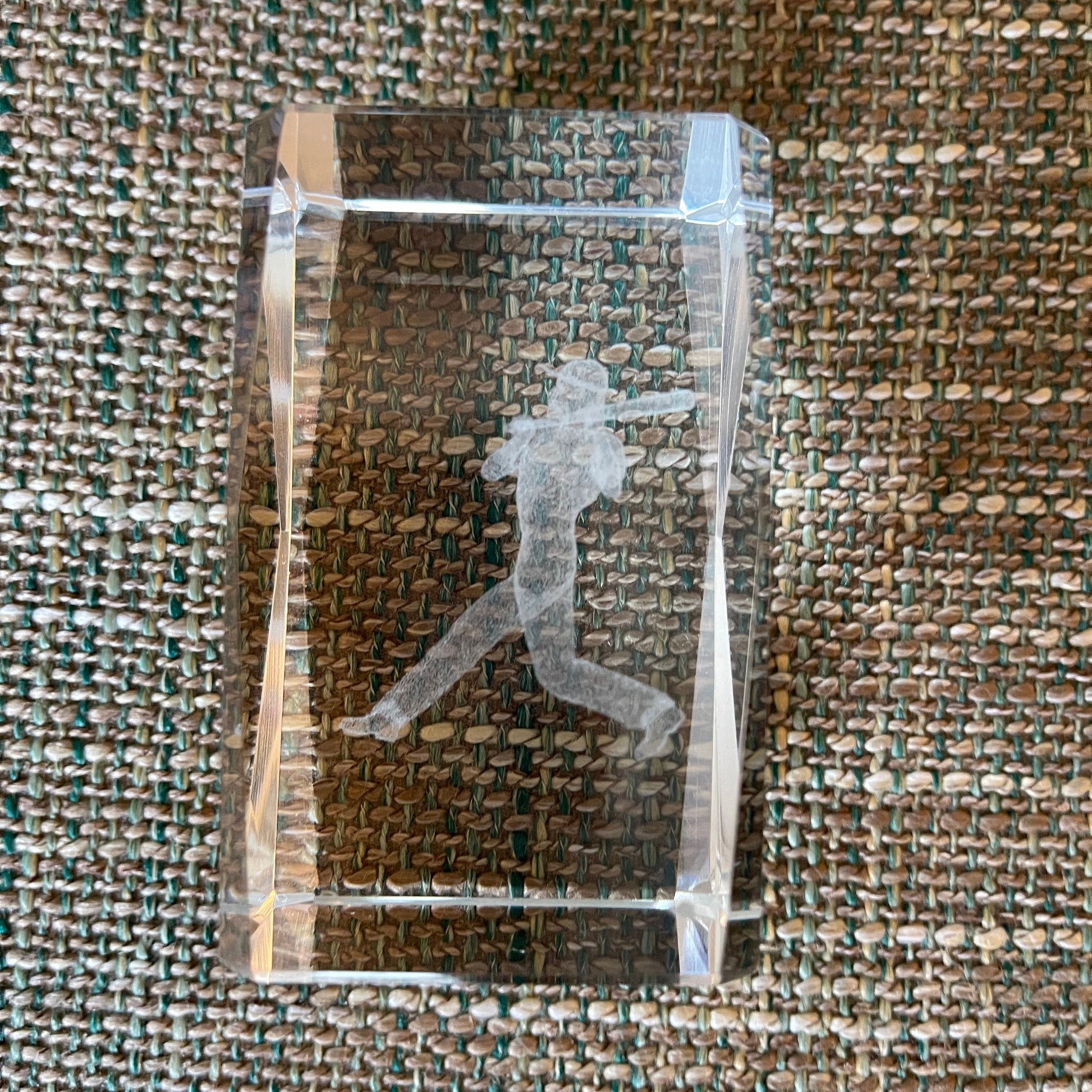 Laser Etched 3D Baseball Player Swinging A Bat Paper Weight Vintage Sports Collectible