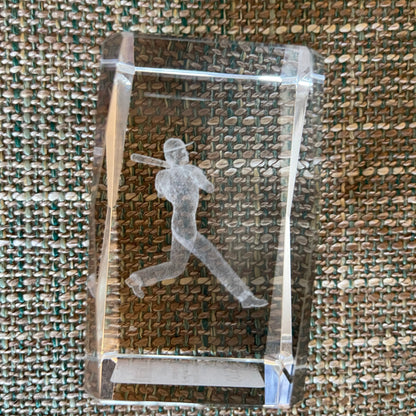 Laser Etched 3D Baseball Player Swinging A Bat Paper Weight Vintage Sports Collectible