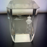 Laser Etched 3D Lighthouse and Sailboat Scene 3 Inch Tall Crystal Clear Glass Block Nautical Keepsake