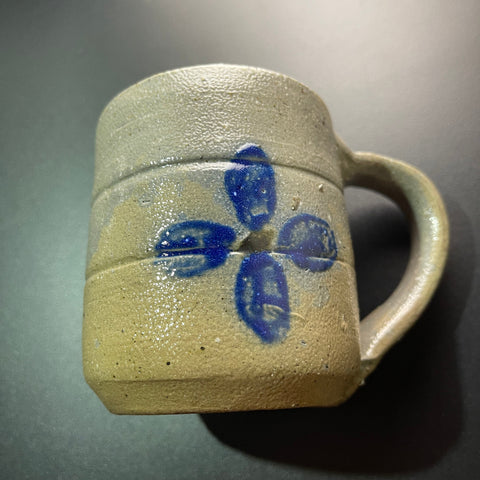 Lovely Little Stoneware Mug with Glazed Blue Flower Vintage Cottagecore Collectible Serving Ware