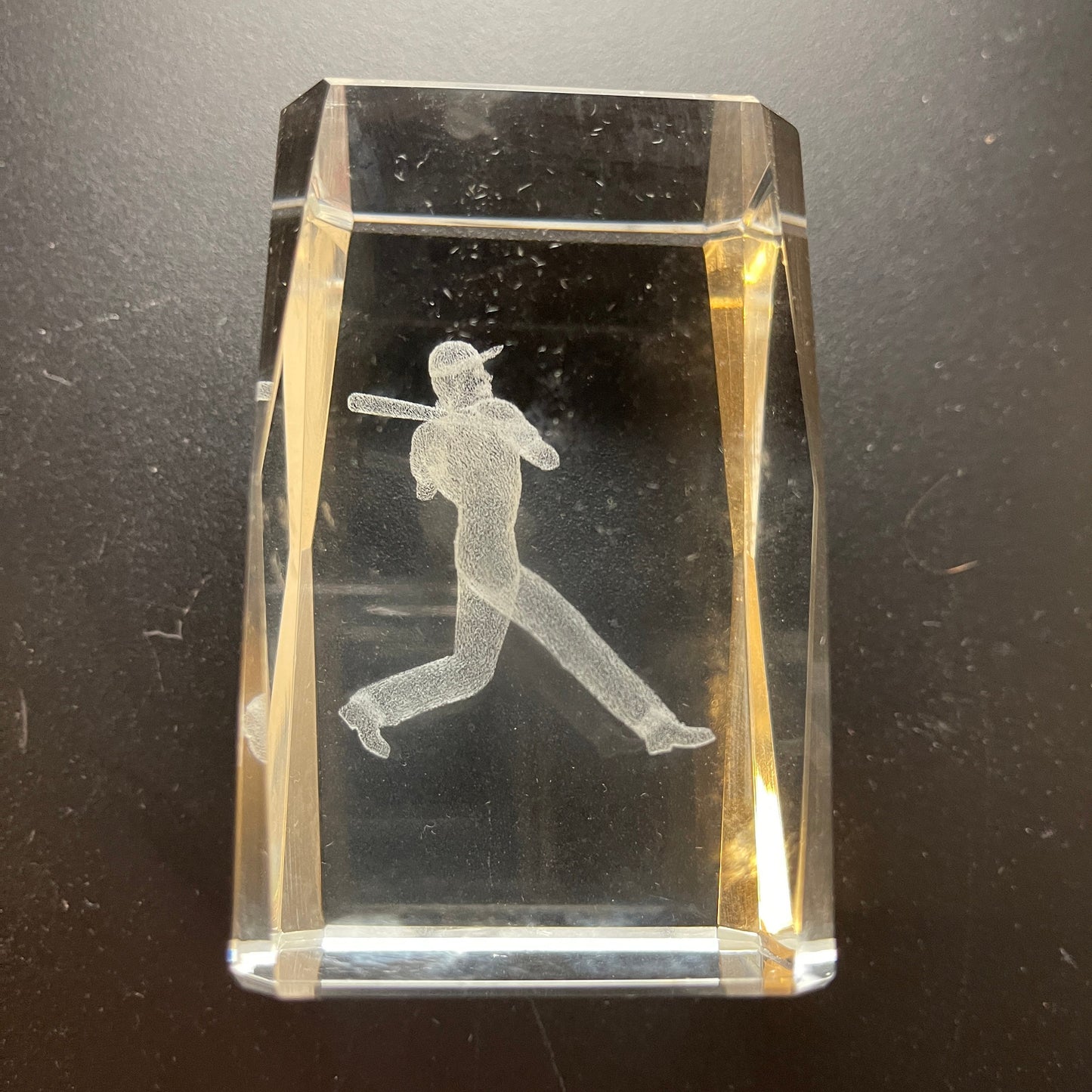 Laser Etched 3D Baseball Player Swinging A Bat Paper Weight Vintage Sports Collectible