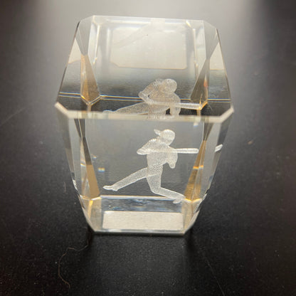 Laser Etched 3D Baseball Player Swinging A Bat Paper Weight Vintage Sports Collectible