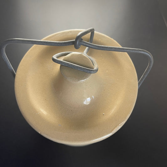 Win Schuler Restaurants Vintage Stoneware Crock with Metal Bail Stoneware Lid 5.25 by 4.75Inches