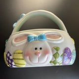 Beautiful Bunny Basket Vintage Porcelain Collectible Spring Decor 5 by 5.5 by 6 Inches