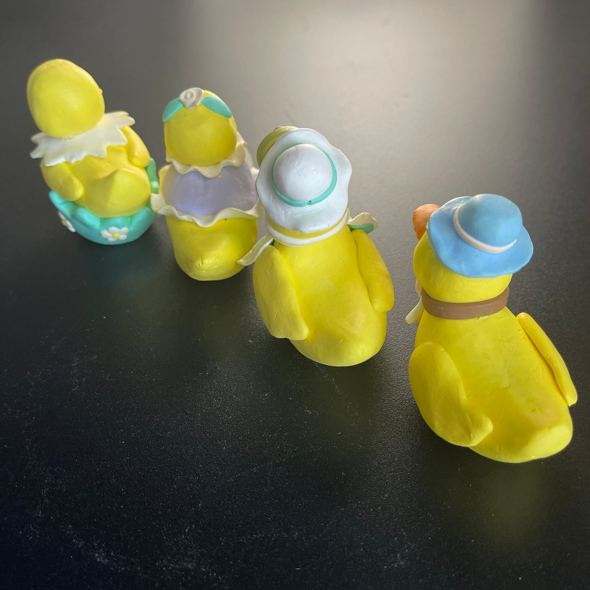 Cute Little Set Of 4 Dressed Up Chicks Miniature Vintage Collectible Spring Decor Figurines