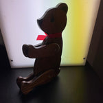Wonderful Wooden Brown Bear in Red Bow with Jointed Arms and Legs Vintage Collectible Cottagecore Decor 10 inches tall