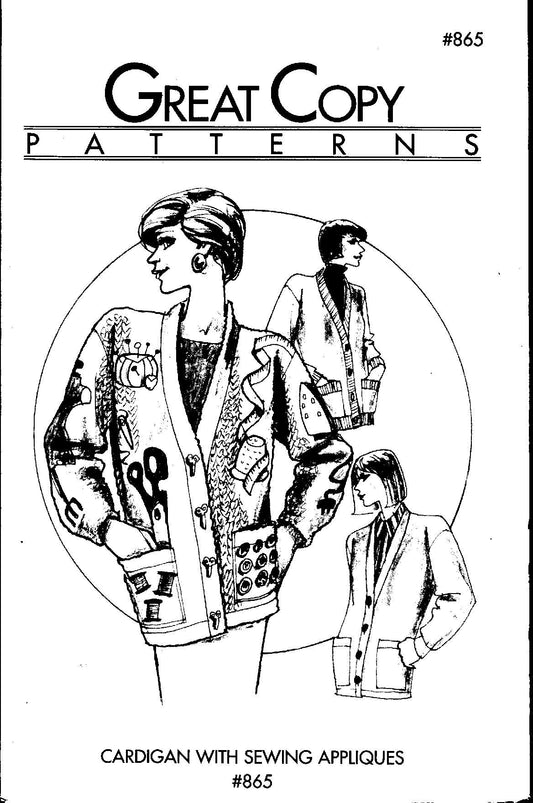 Great Copy PatternsCardigan with Sewing Appliques #865 Vintage Sewing Pattern