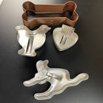 Cookie Cutters Set of 4 Dog Bone, Scared Cat, Duck, and Spade Shaped Vintage Collectible Bakeware