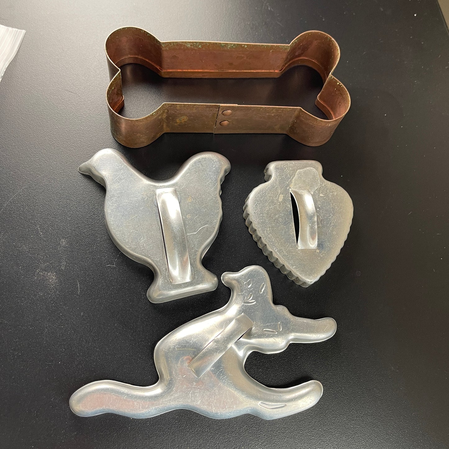 Cookie Cutters Set of 4 Dog Bone, Scared Cat, Duck, and Spade Shaped Vintage Collectible Bakeware