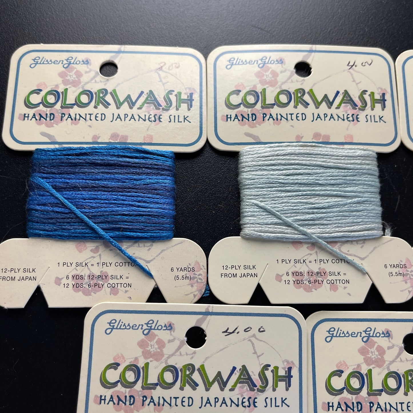 Glisson Gloss Colorwash Hand Painted Japanese Silk Ivory 535 x2, Light Blue 558 x2, Multi Blue 506 x1 Thread