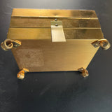Elegant Floral Topped Brass Case 3 tiered Fold Open Jewelry Box with Ornate Little Brass Legs