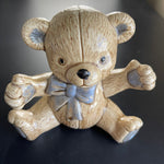Tantalizing Teddy Bear In Blue Bow Pretty Porcelain Vintage Decorative Figurine 5 by 5 inches