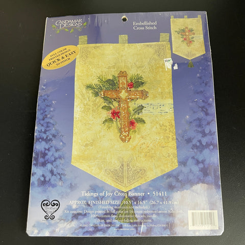 Candamar Designs Tidings of Joy Cross Banner 51411 Vintage 2002 Embellished Cross Stitch Kit*