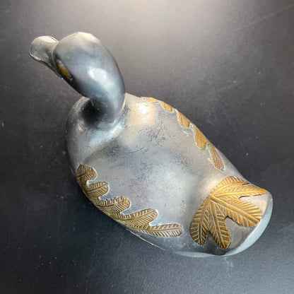 Pewter and Brass Duck Trinket Box Vintage Collectible Figurine Sculpture Keepsake Container