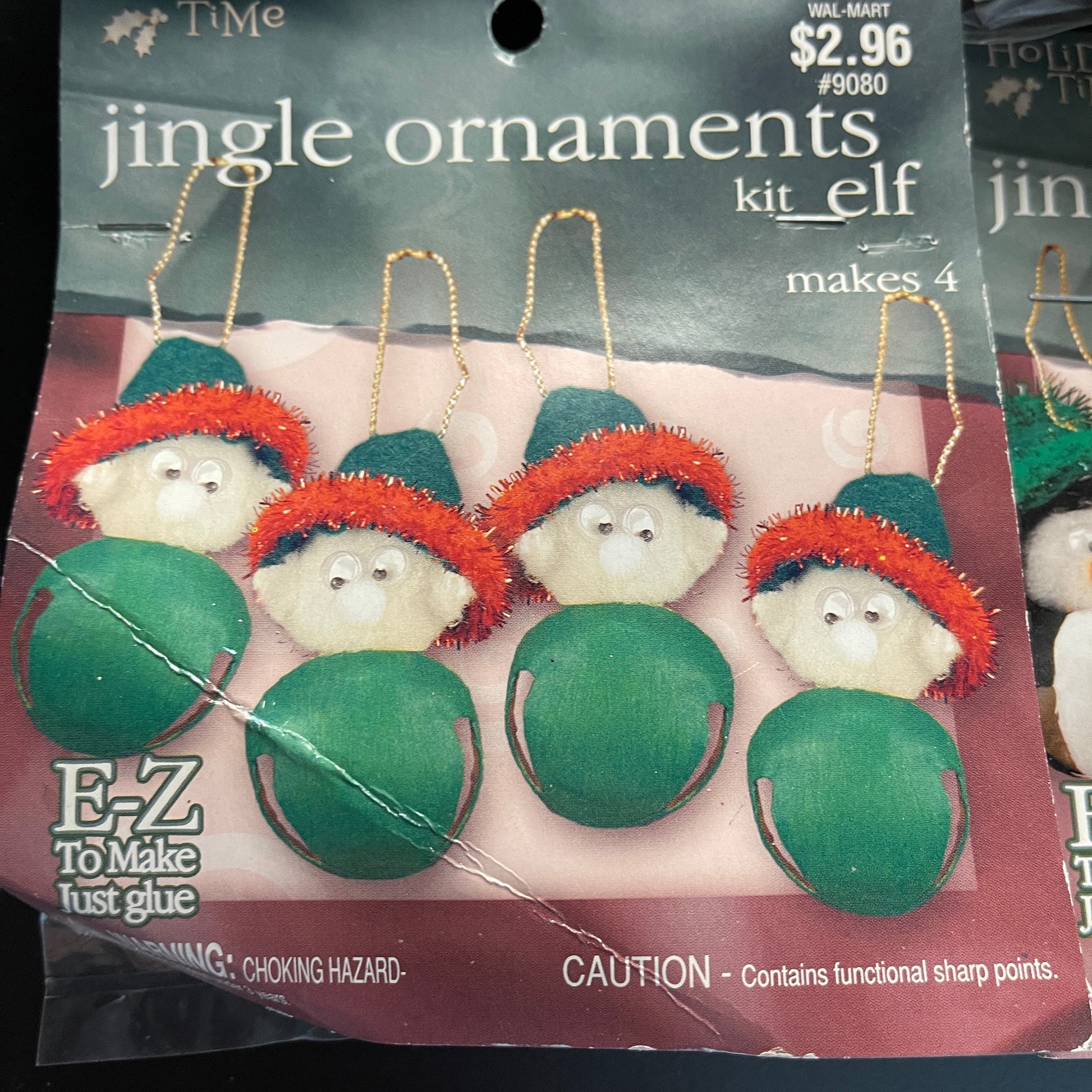 Holiday Time Set of 4 Jingle Ornaments makes 4 per pack Snowmen x2 Penguin and Elf