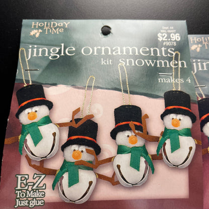 Holiday Time Set of 4 Jingle Ornaments makes 4 per pack Snowmen x2 Penguin and Elf