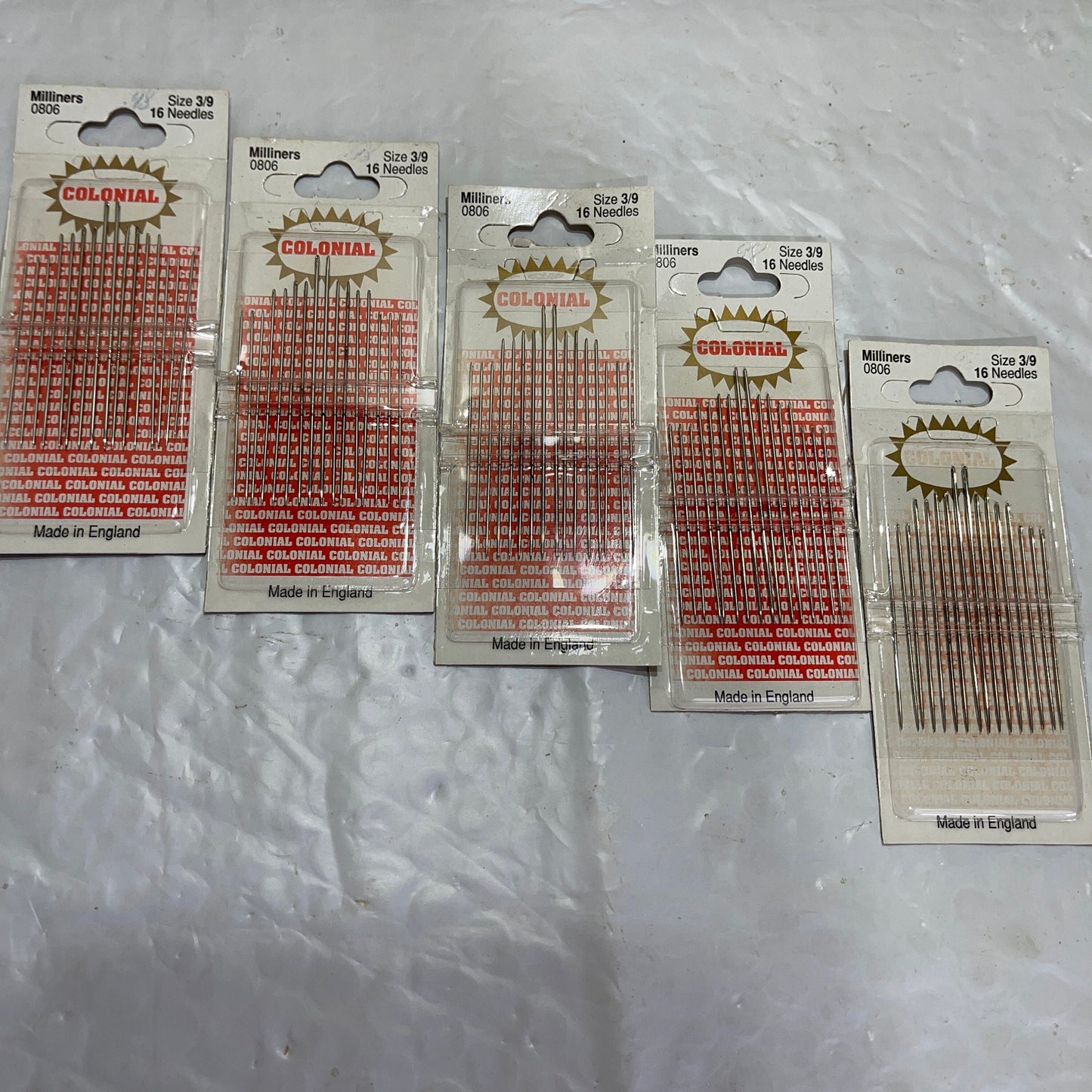 Colonial Milliners Needles Size 3/9 16 Per Pack Set Of 5 Packs (Total Of 80 Needles)