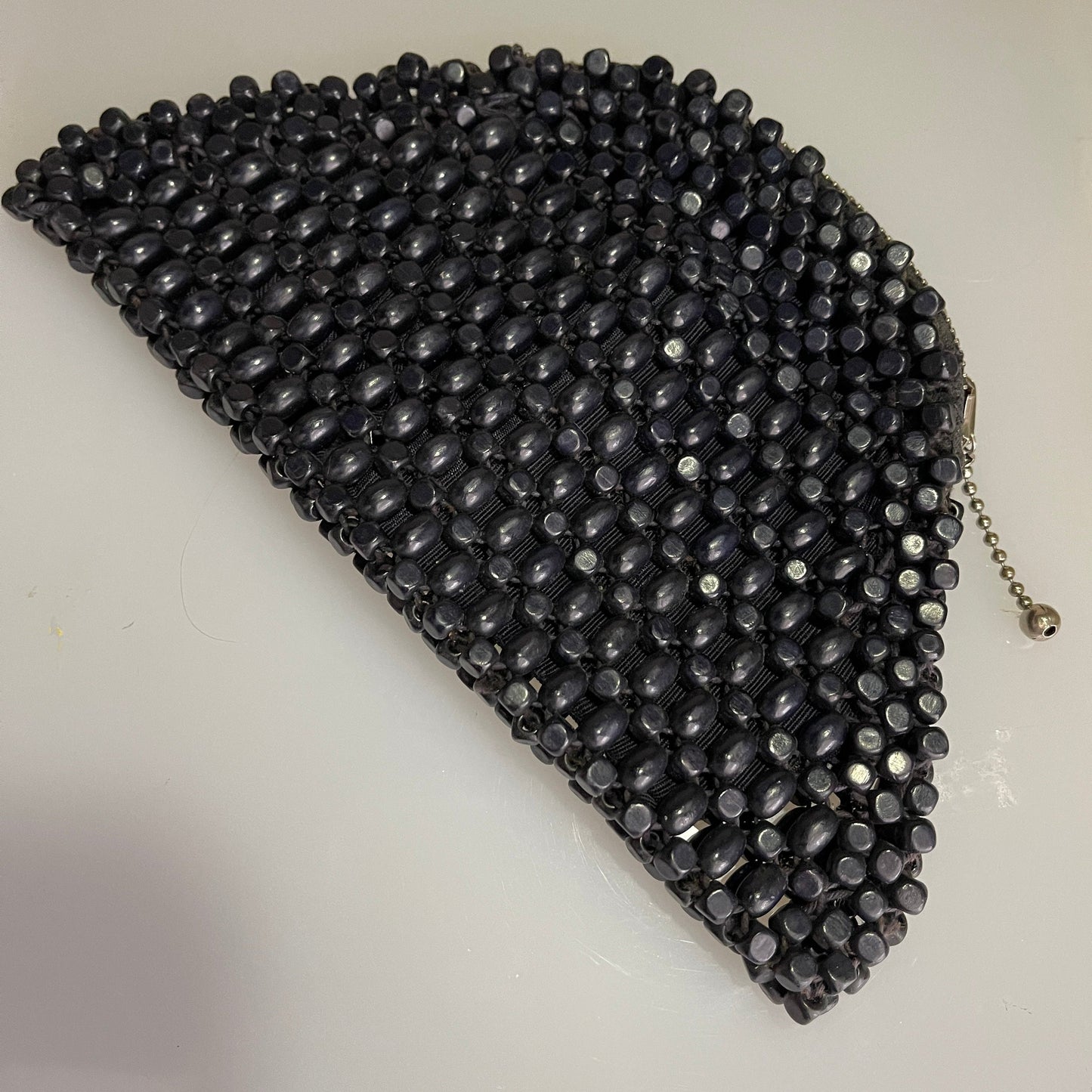 Posh pearly black beaded clutch purse with loop vintage collectible fashion accessory