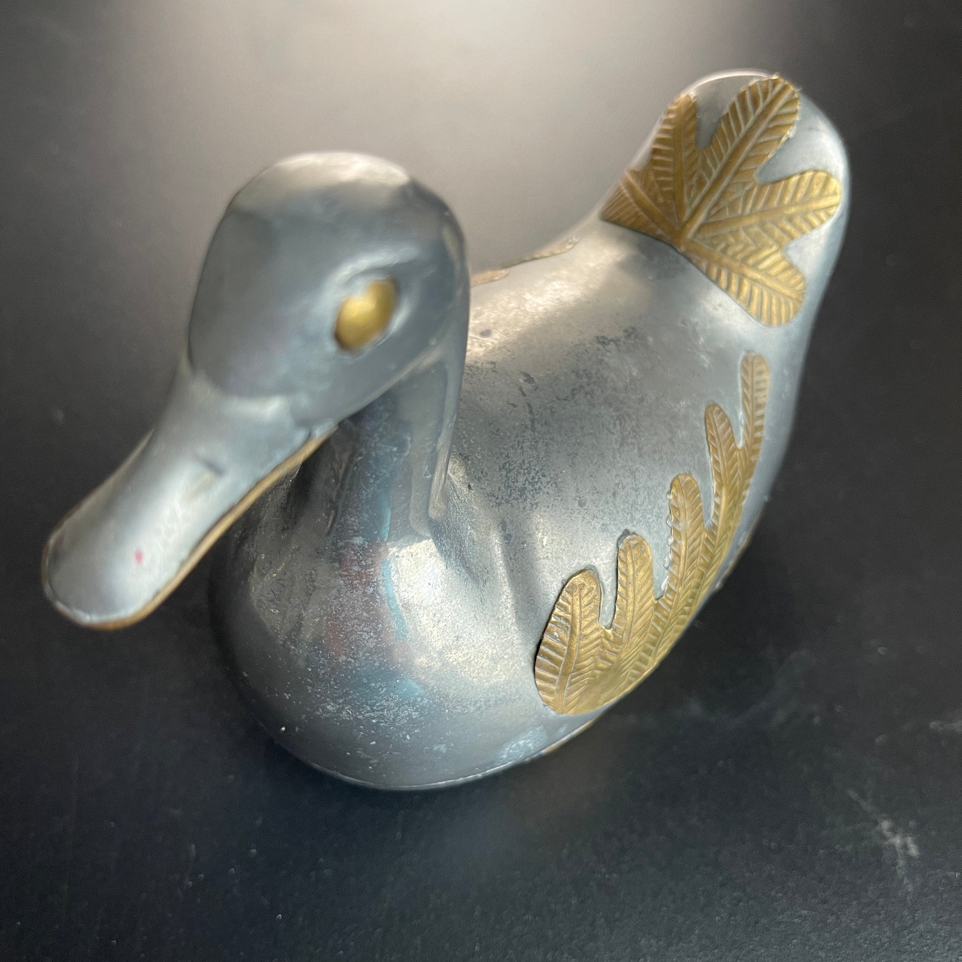 Pewter and Brass Duck Trinket Box Vintage Collectible Figurine Sculpture Keepsake Container