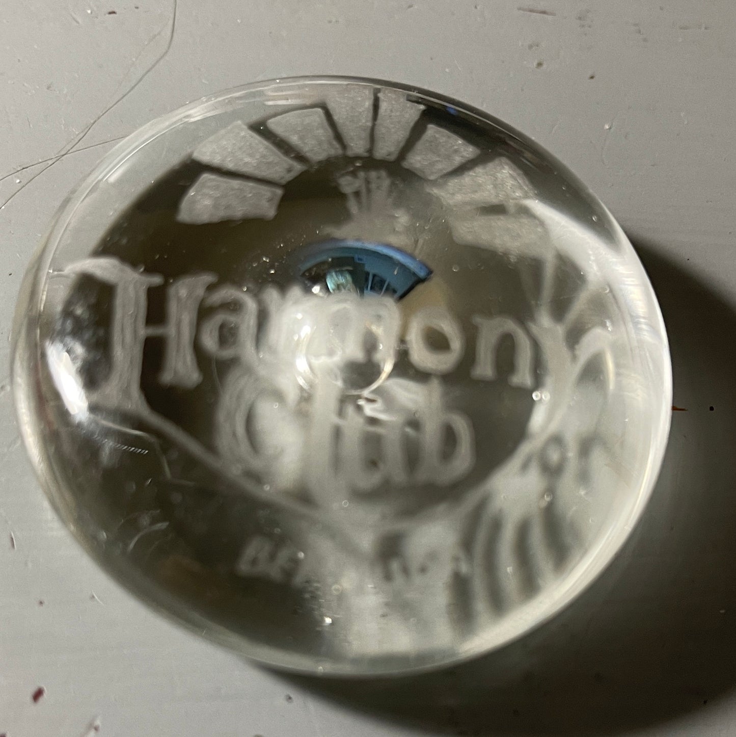 Paperweight Harmony Club Bermuda Clear Glass Round Vintage Collectible Desk Accessory