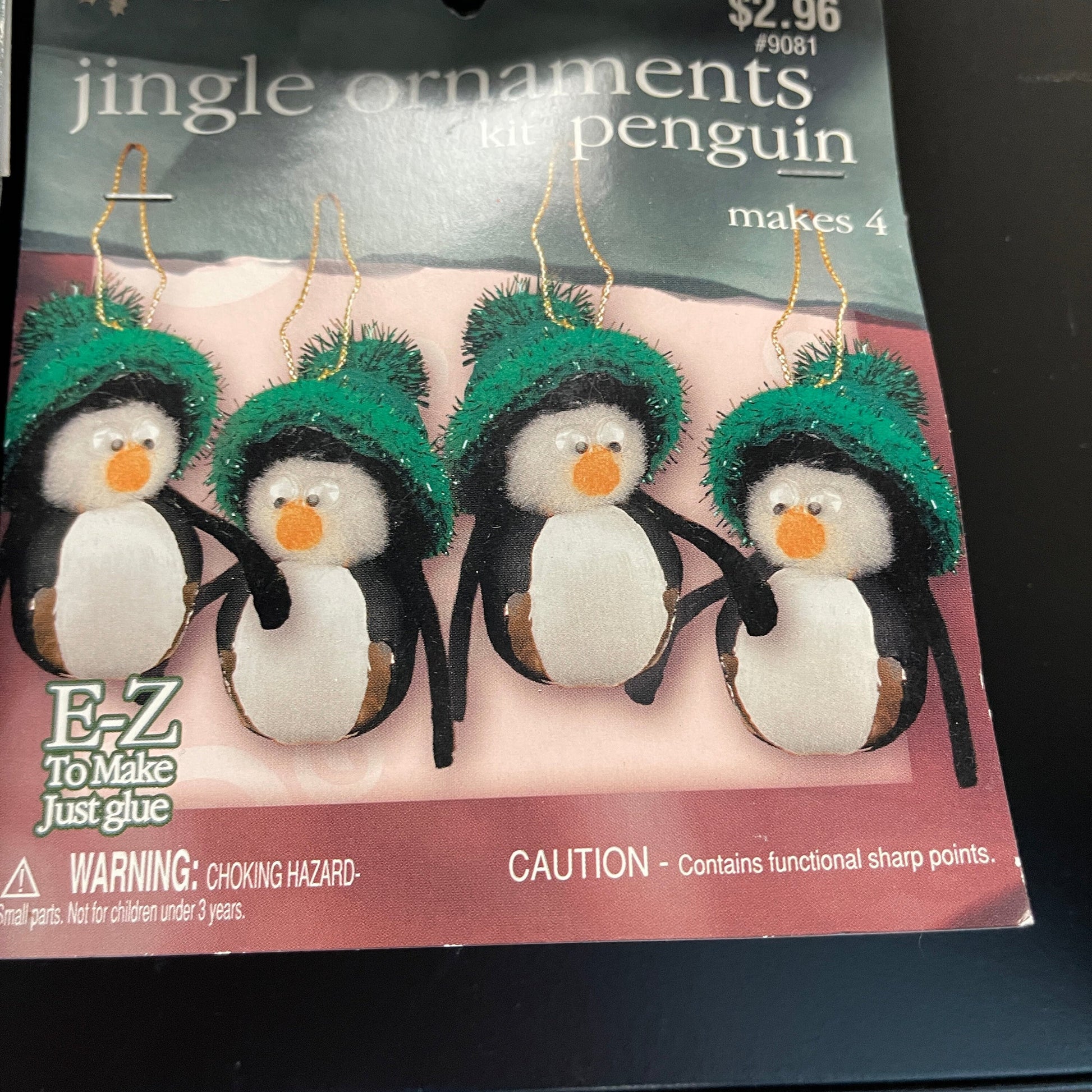 Holiday Time Set of 4 Jingle Ornaments makes 4 per pack Snowmen x2 Penguin and Elf