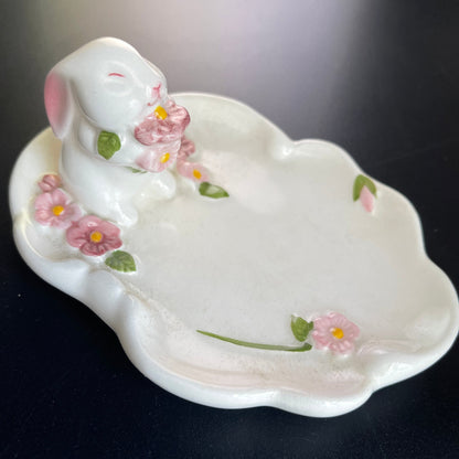 Avon Bunny Ceramic Trinket Dish Vintage 1985 Collectible Keepsake