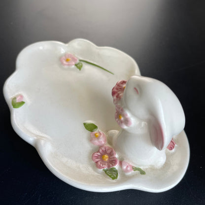 Avon Bunny Ceramic Trinket Dish Vintage 1985 Collectible Keepsake