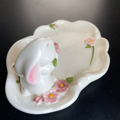 Avon Bunny Ceramic Trinket Dish Vintage 1985 Collectible Keepsake