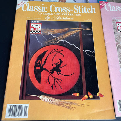 Classic Cross Stitch by Herrschners mixed lot of 4 vintage 1989 chart magazines see pictures and description*