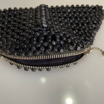 Posh pearly black beaded clutch purse with loop vintage collectible fashion accessory