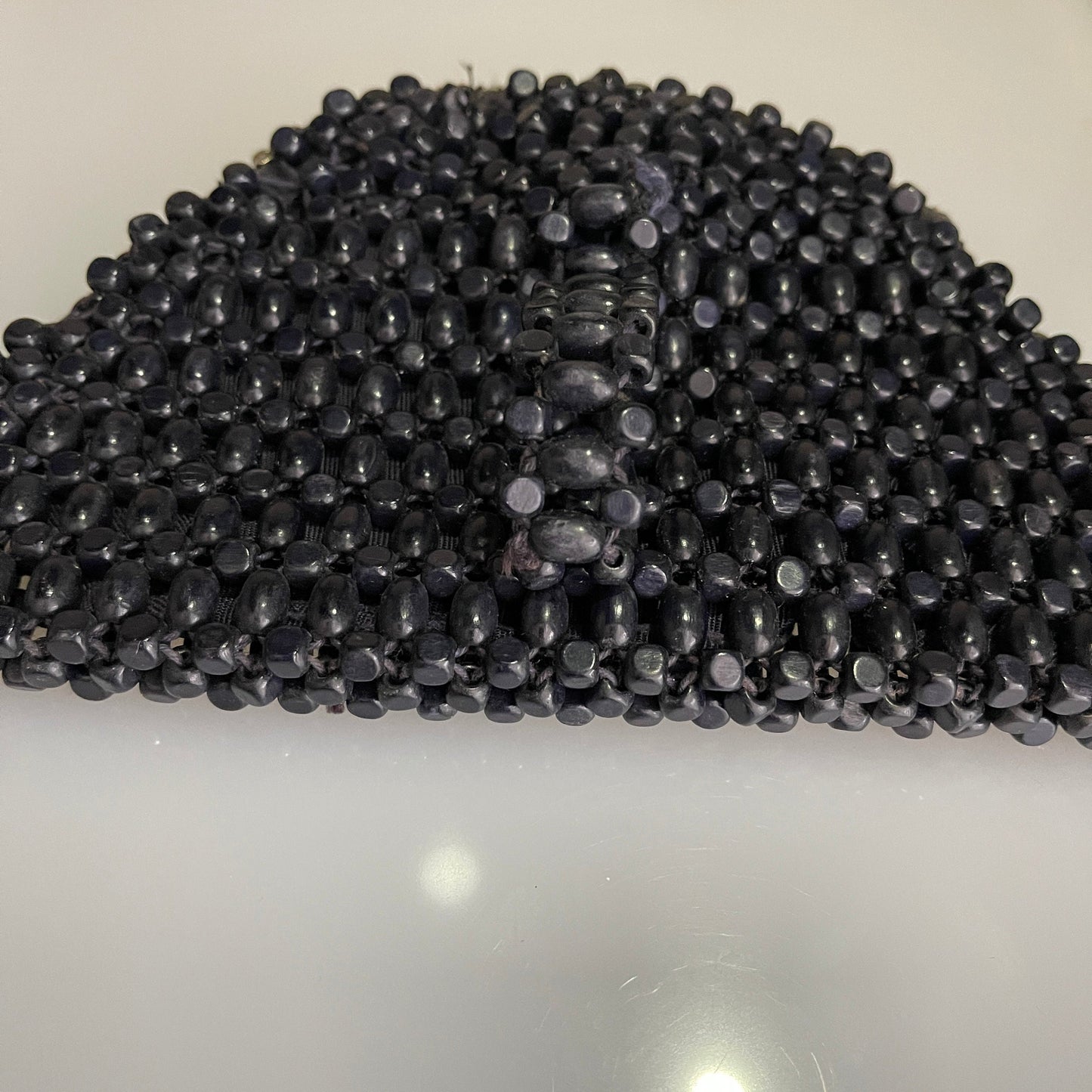 Posh pearly black beaded clutch purse with loop vintage collectible fashion accessory