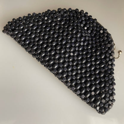 Posh pearly black beaded clutch purse with loop vintage collectible fashion accessory