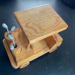 Wonderful wood golf cart with wood golf bags, steering wheel,  and tires vintage figurine desk top accessory 7 by 5.5 inches
