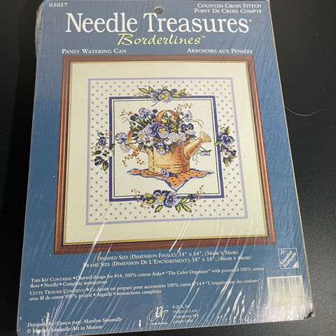 Needle Treasures Pansy Watering Can cross stitch chart14 count off white AIDA