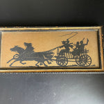 antastic Horse and Buggy Scherinschnit picture in small tray with metal handles decorative vintage collectible