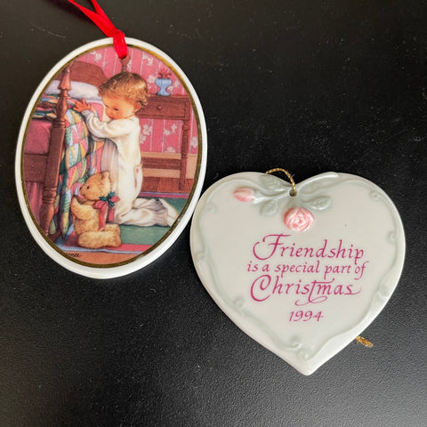 AGC Set of 2 Christmas dated 1994 porcelain  ornaments see pictures and description*