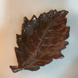 Bodacious brown glazed cast iron 3D leaf vintage collectible trinket dish