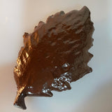 Bodacious brown glazed cast iron 3D leaf vintage collectible trinket dish