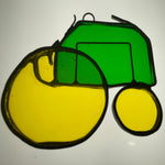 Tremendous tractor green and yellow stained glass vintage collectible ornament