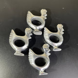 Rooster chrome metal napkin rings set of 4 vintage collectible serve ware