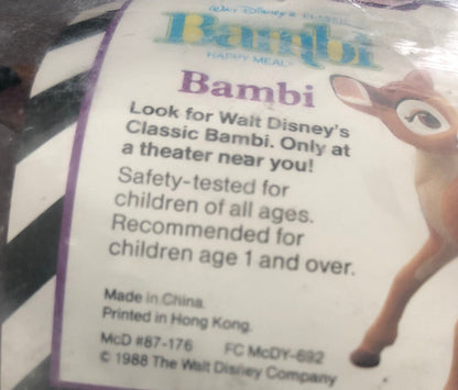 Disney’s Bambi, Walt Disney Classic, Vintage Collectible 1988, McDonalds, Happy Meal Toy, Sealed, NIP