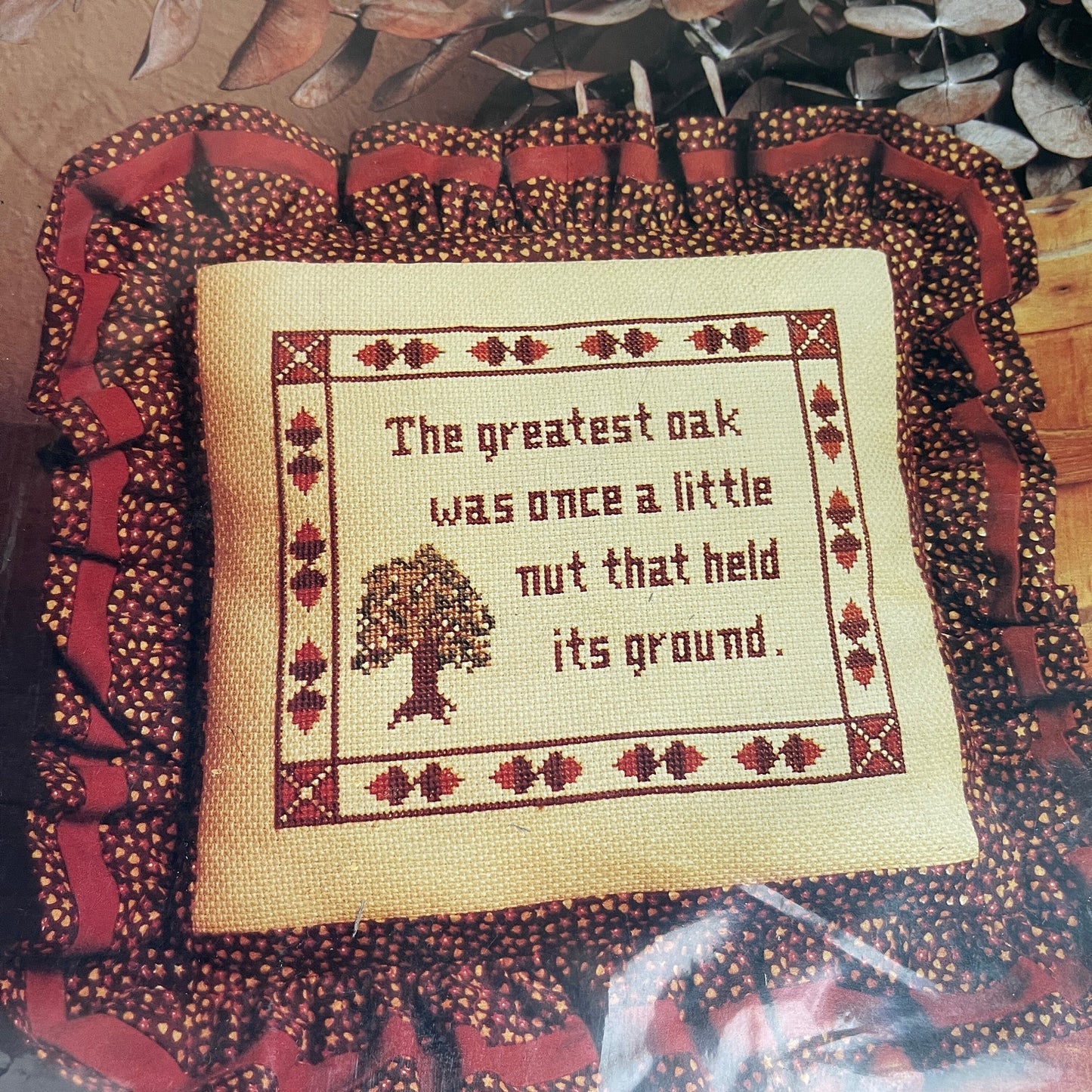 Yours Truly Greatest Oak Pillow 2419 vintage 1982 cross stitch kit